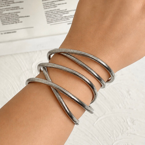 دستبند فشن ماری فنری منعطف استیل رنگ ثابت چند لاین